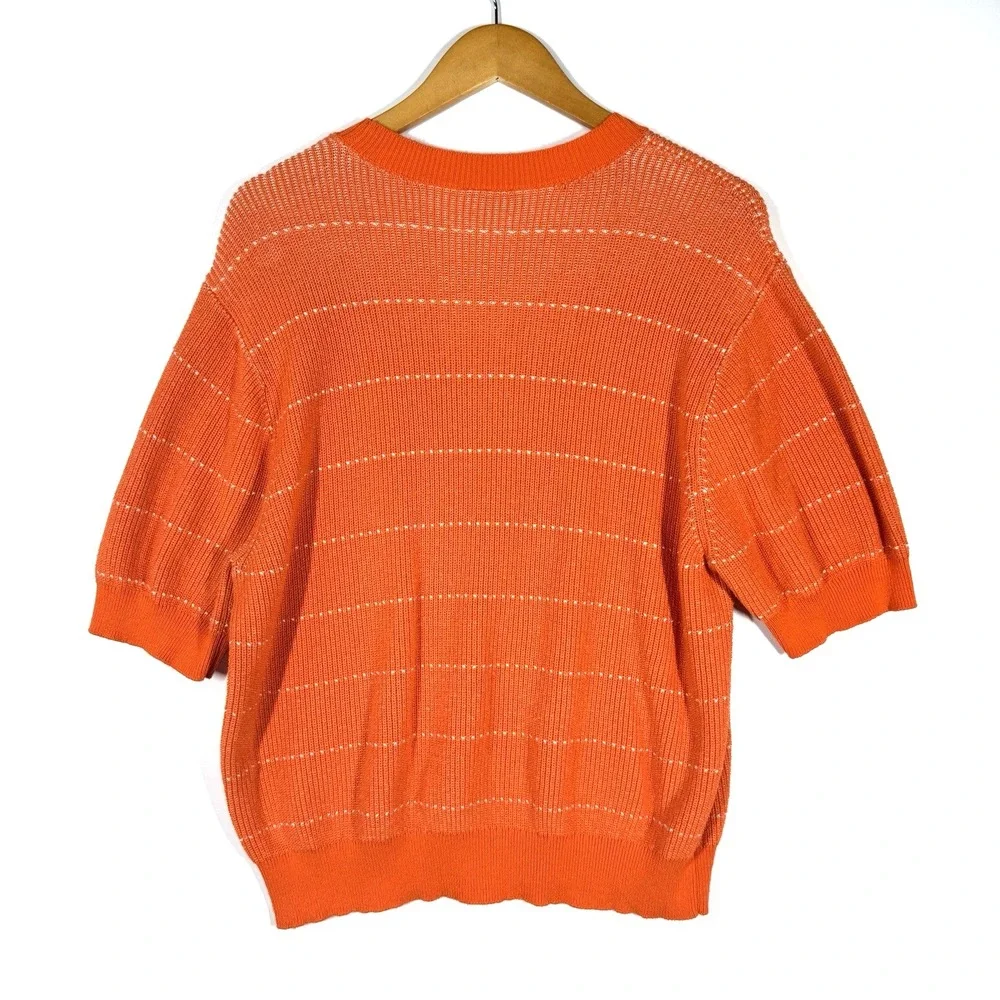 Ann Taylor Factory Sweater Womens XL Orange Knit Short Sleeve Cozy Spring - Picture 3 of 9